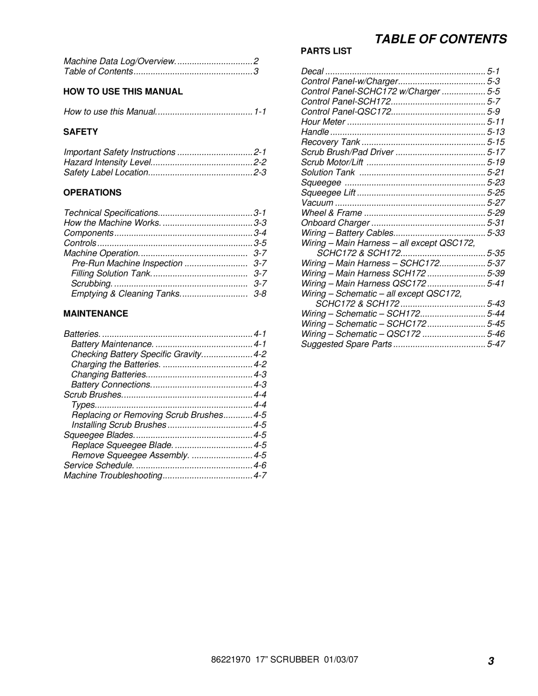 Windsor SCH172, HCC172, SCHC172, QSCC172IA, 10066320, 10066350, 10066310, 10066260, 10066240, 10066250 Table of Contents 