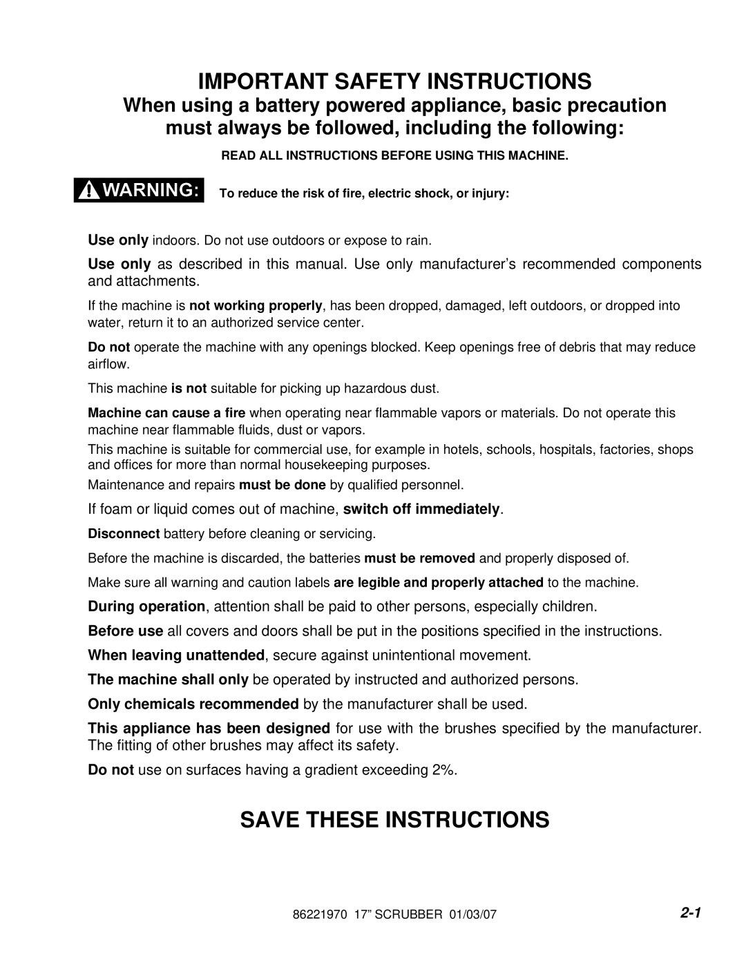 Windsor QSCC172IA, HCC172, SCHC172, SCH172 Important Safety Instructions, Read ALL Instructions Before Using this Machine 