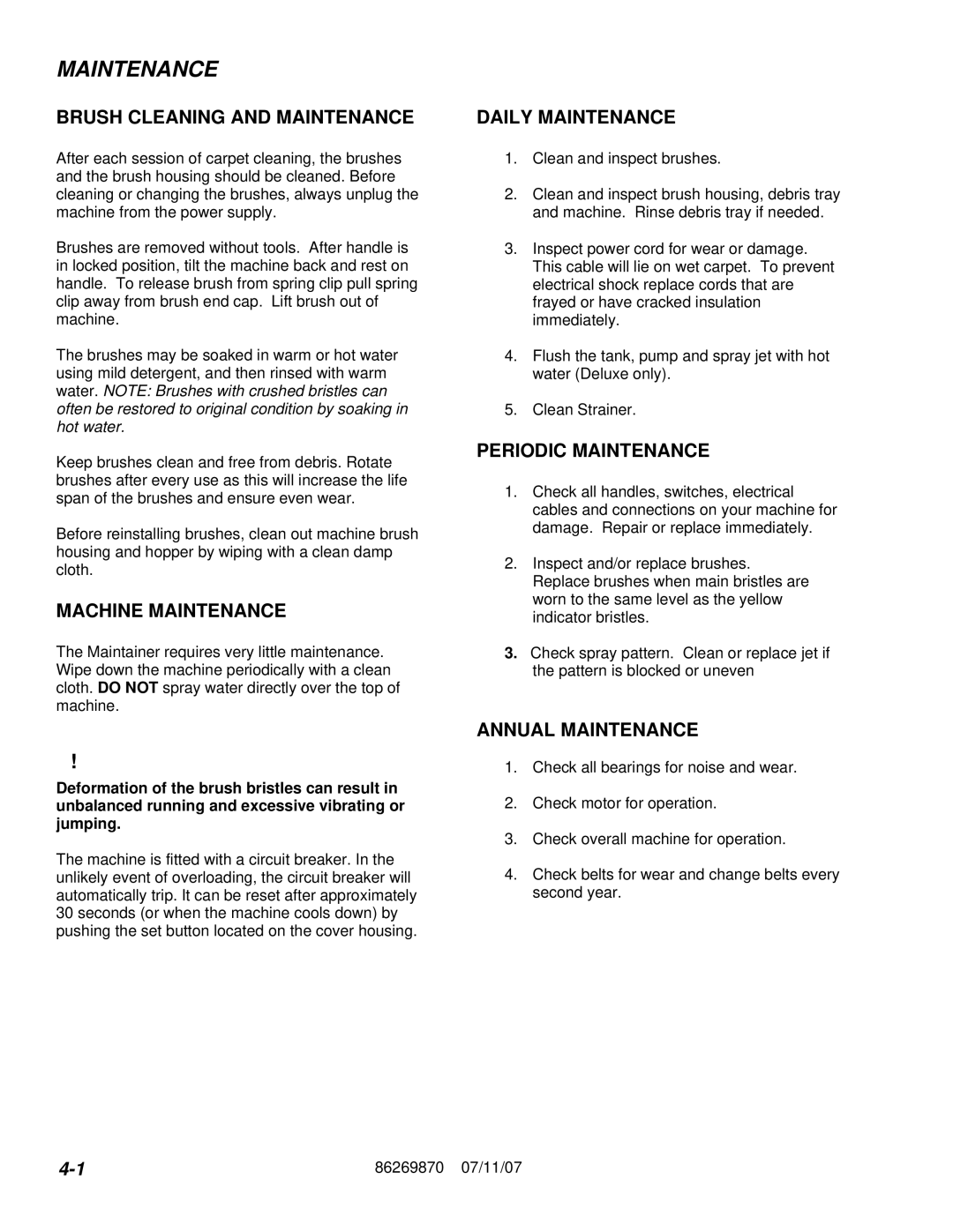 Windsor IMIE17 10066550, IMXIE17 10066410, IMX 10066400, IM 10066360 operating instructions Maintenance 