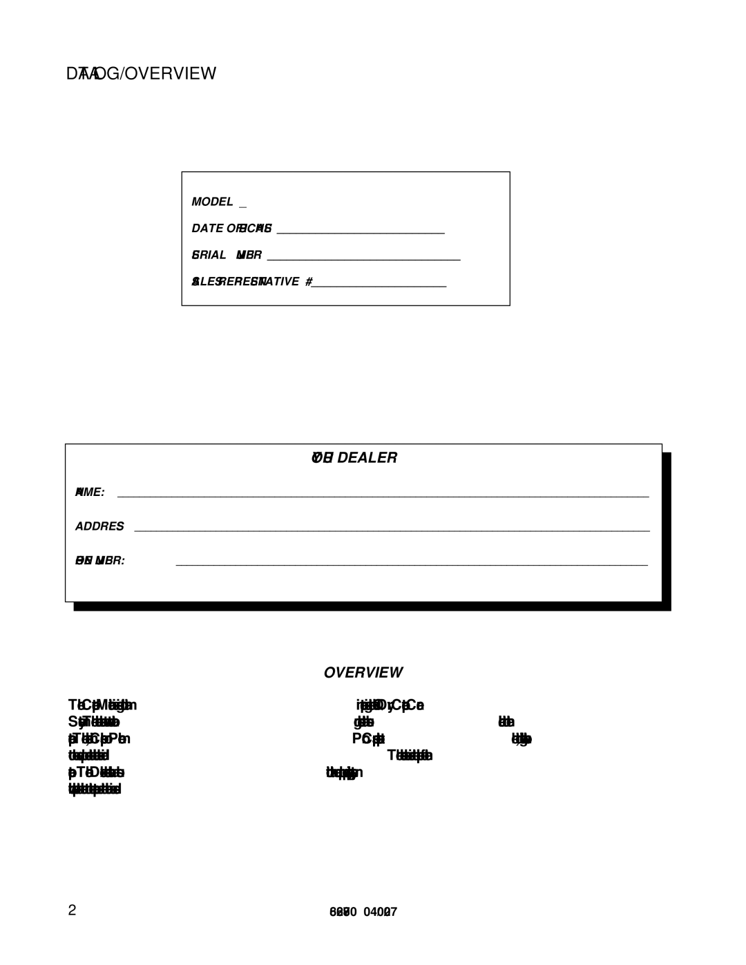 Windsor IMIE17 10066550, IMXIE17 10066410, IMX 10066400, IM 10066360 Data LOG/OVERVIEW, Your Dealer, Overview 