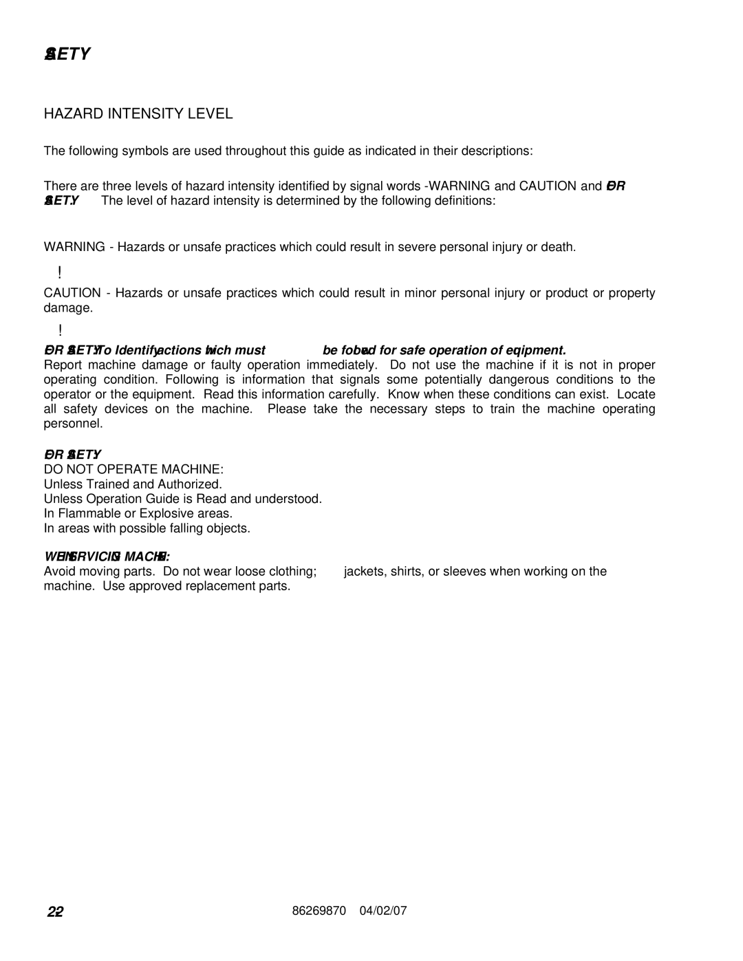 Windsor IMIE17 10066550, IMXIE17 10066410, IMX 10066400, IM 10066360 operating instructions Hazard Intensity Level, For Safety 