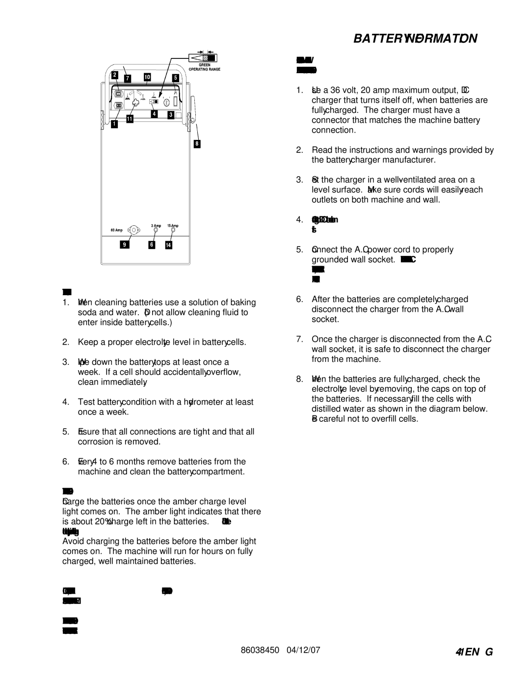 Windsor L20T, 10027110, 10027100 manual Battery Information, Battery Maintenance, Battery Charging Procedure 