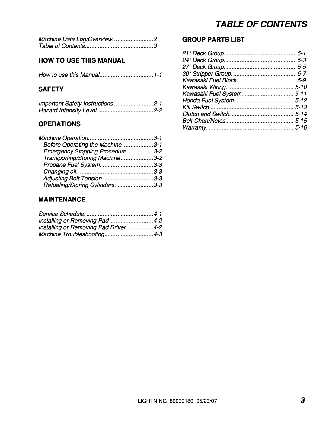 Windsor 10023070, L27ER22 Table Of Contents, How To Use This Manual, Safety, Operations, Maintenance, Group Parts List 