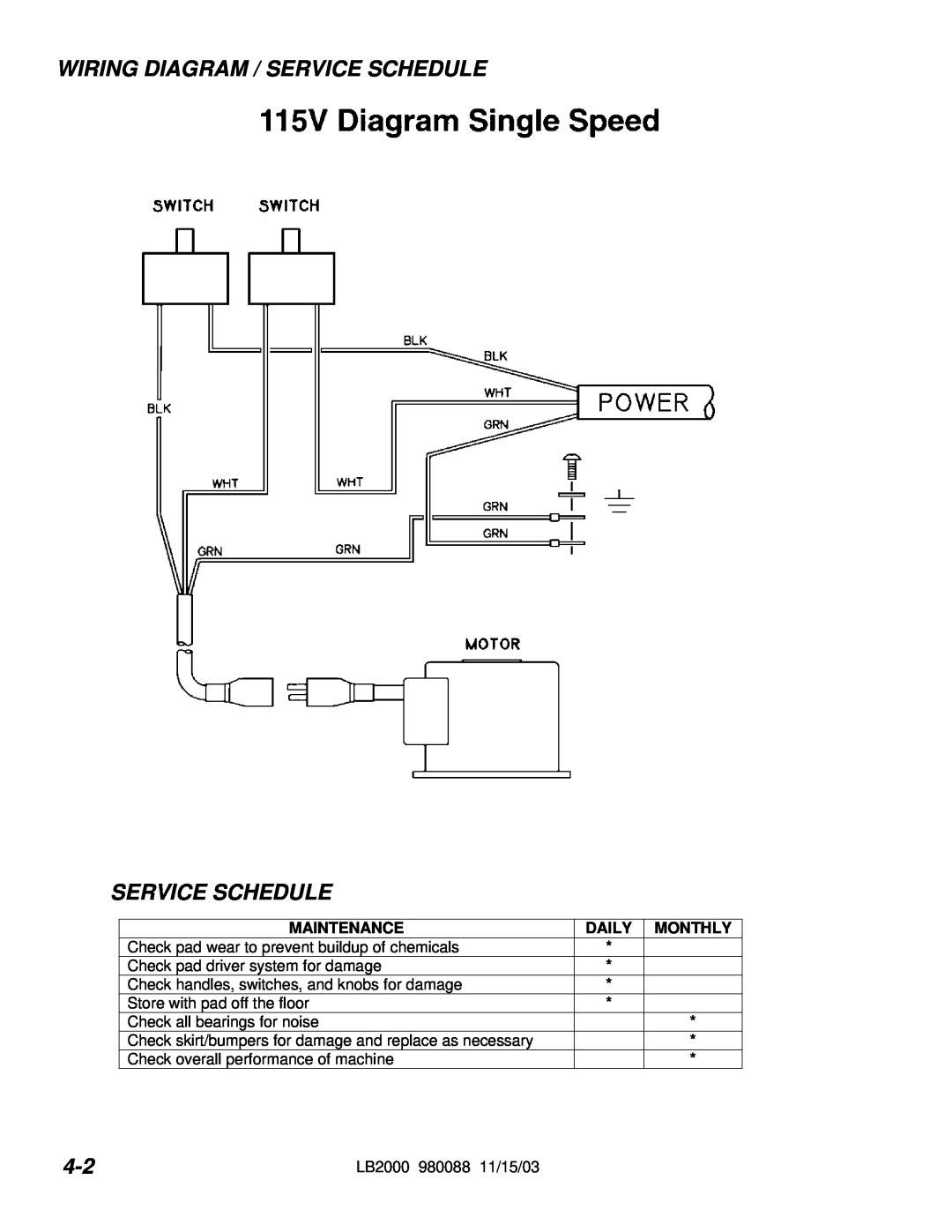 Windsor LB2000 manual Wiring Diagram / Service Schedule 