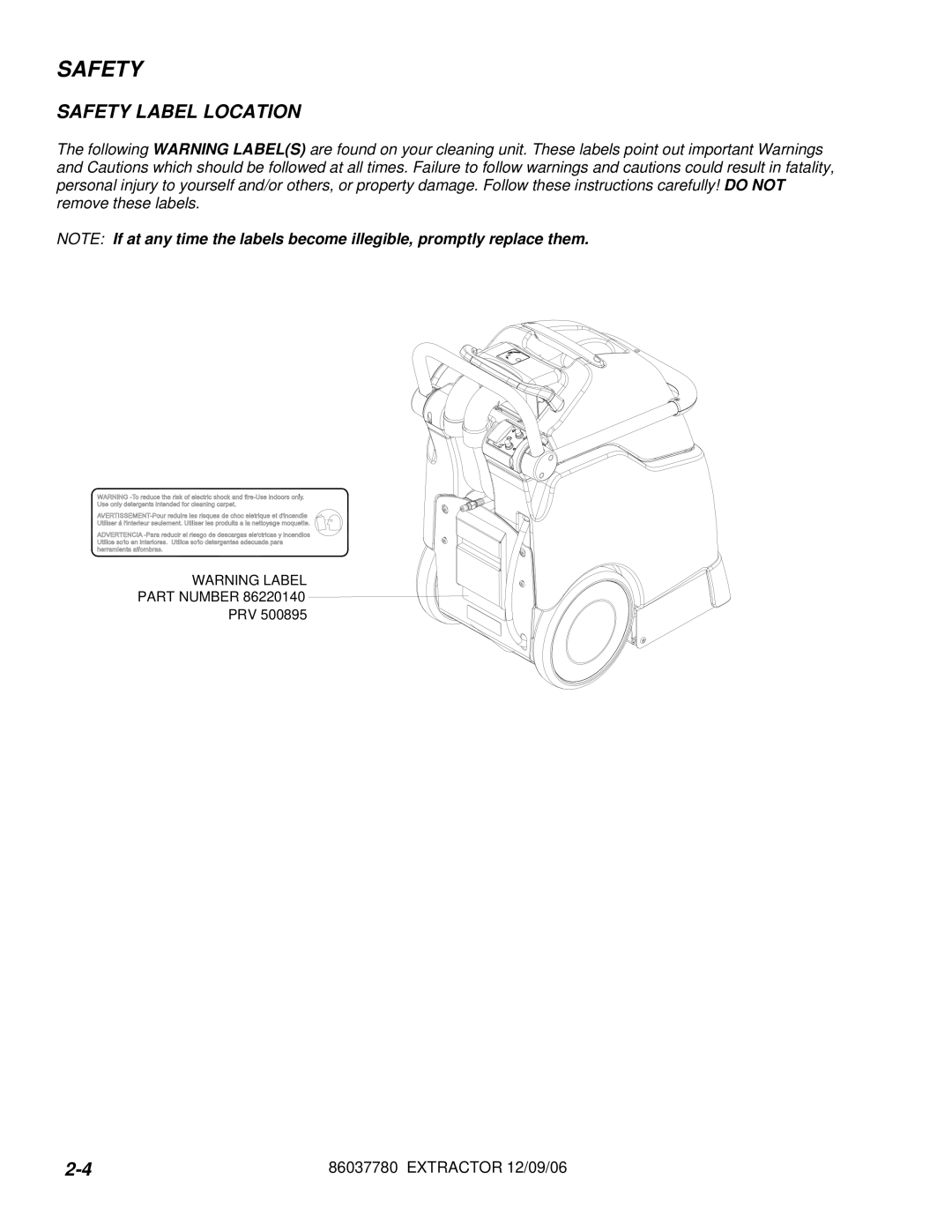 Windsor MPRO AU 10080420, MPRO 10080390, MPRO GB 10080410, MPRO EU 10080400 manual Safety Label Location 