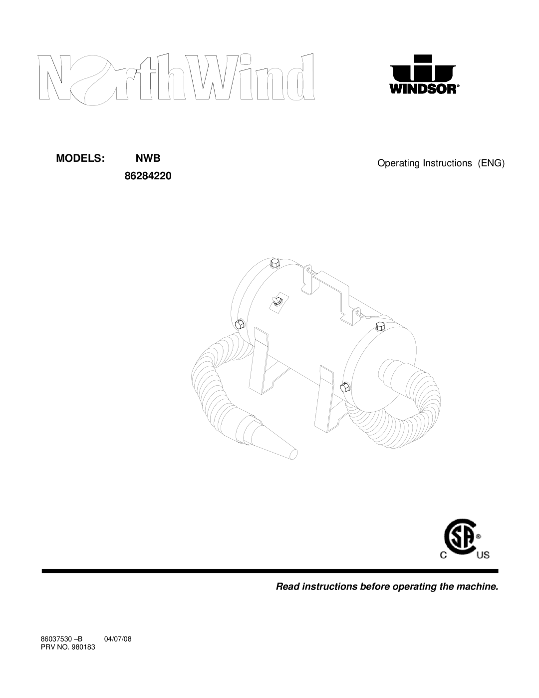 Windsor NWB 86284220 manual Models 