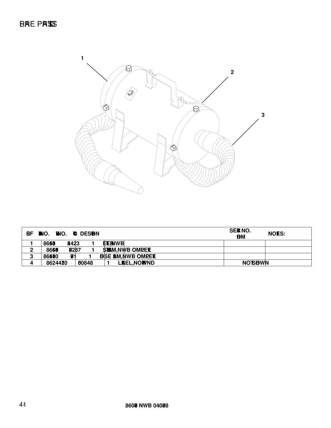 Windsor NWB 86284220 manual Spare Parts List 