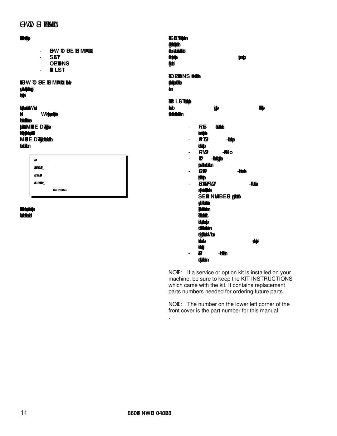 Windsor NWB 86284220 manual HOW to USE this Manual Safety Operations Parts List 