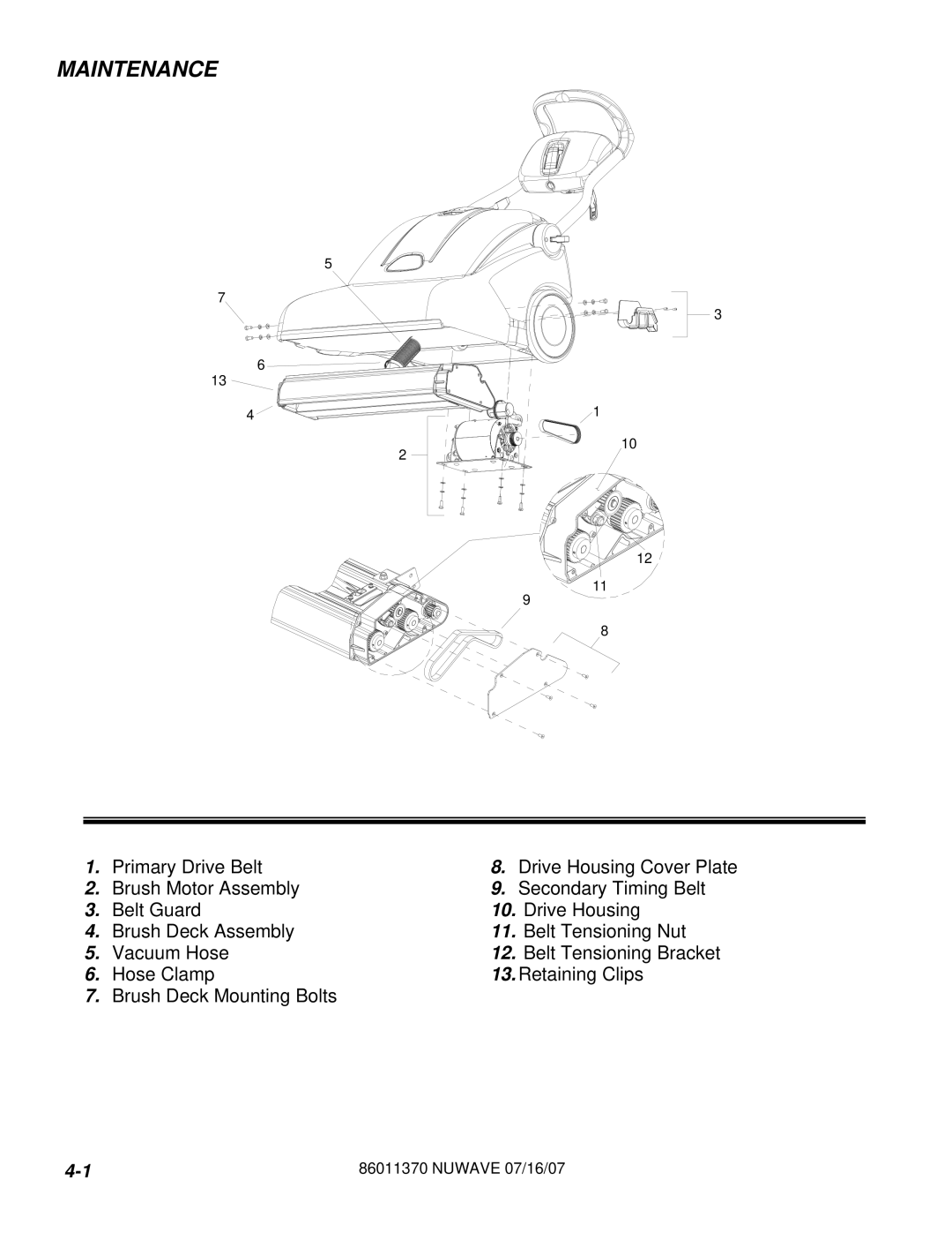 Windsor NUWAV AU 10125360, NWIFE 10125340, NW 10125330 manual Brush Deck Mounting Bolts 