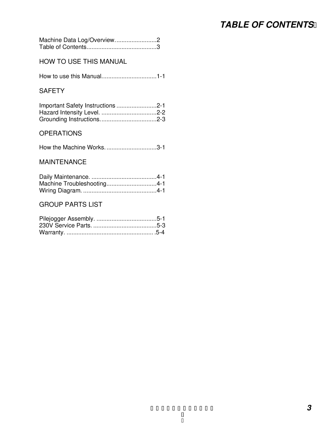 Windsor PJ2AIE operating instructions Table of Contents 