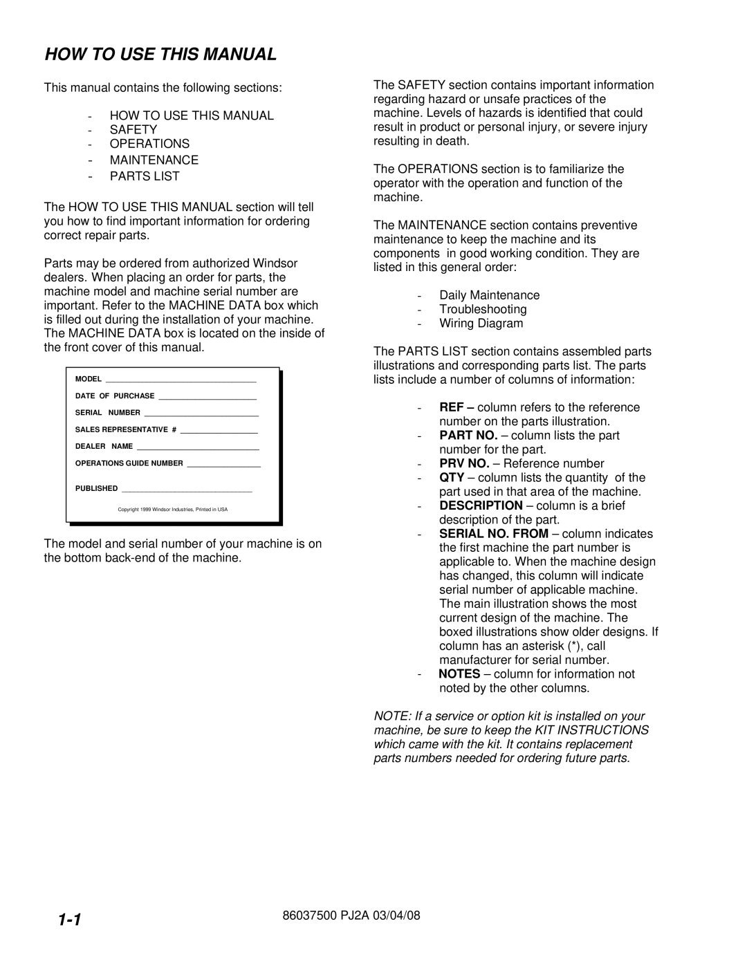 Windsor PJ2AIE operating instructions HOW to USE this Manual, Model 