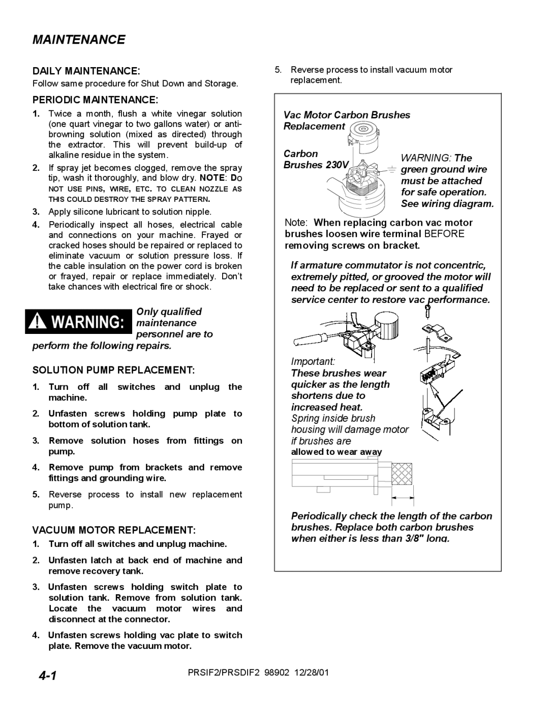 Windsor PRSD2, PRS2 operating instructions Daily Maintenance 