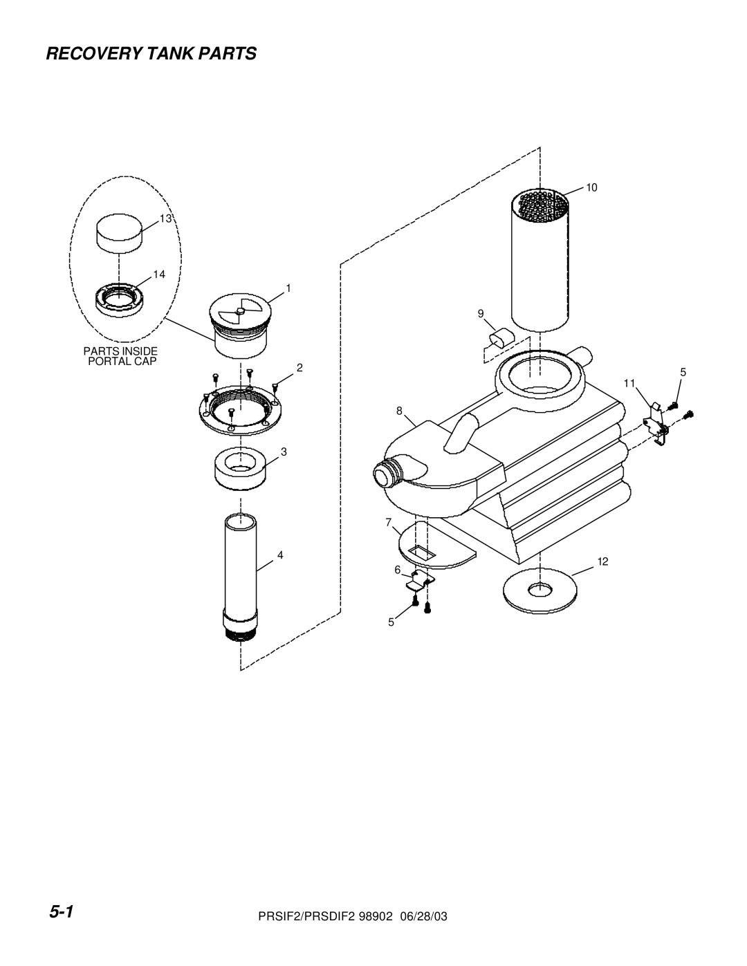 Windsor PRSD2, PRS2 operating instructions Recovery Tank Parts 