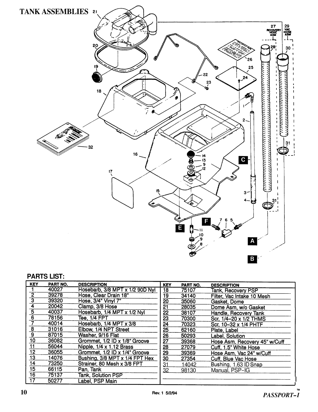 Windsor PSP-IG manual Tank Assemblies 