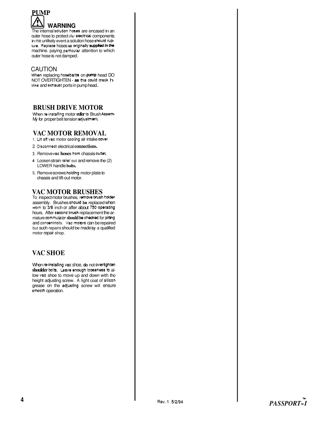 Windsor PSP-IG manual Brush Drive Motor 