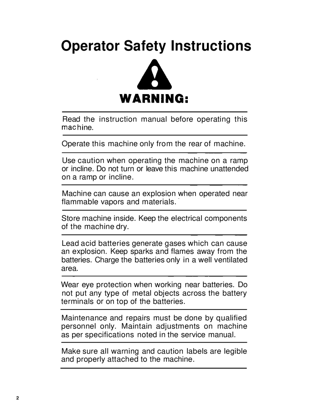 Windsor PT-20 manual Operator Safety Instructions 