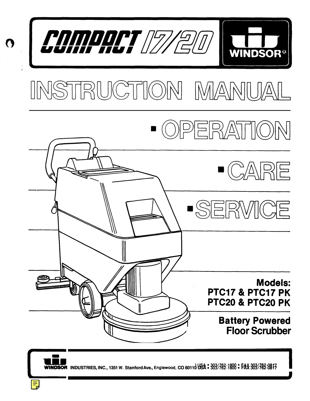 Windsor PTC17 PK, PTC20 PK manual Ope~Uiion, Floor Scrubber 