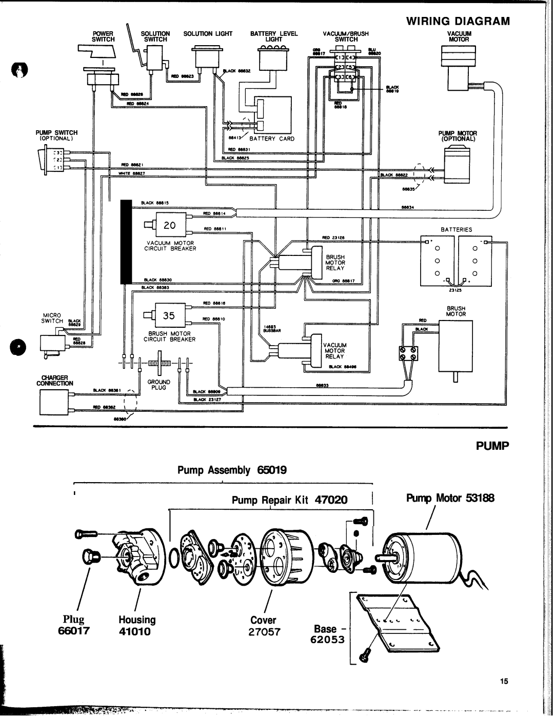 Windsor PTC20 27057, Wiring Diagram, Pump Assembly, 41010, Pump Motor, Pump Repair Kit, Housing, Cover, Power, Switch 