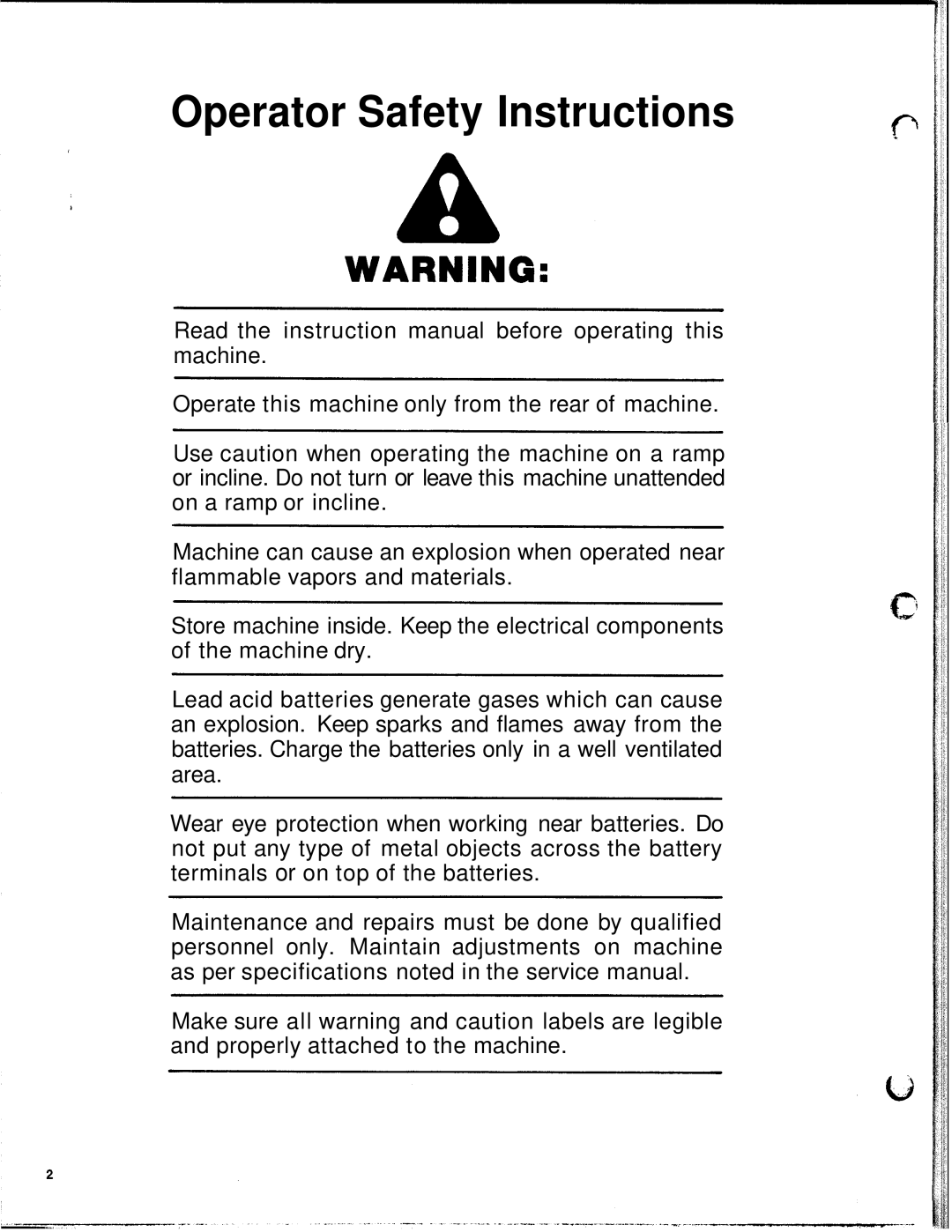 Windsor PTC20 PK, PTC17 PK manual Operator Safety Instructions 