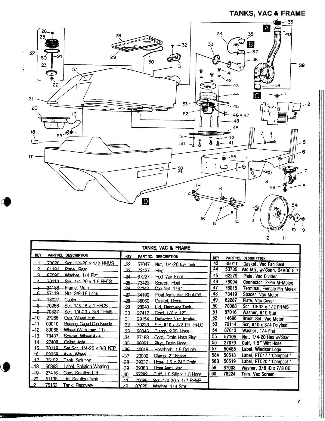 Windsor PTC17 PK, PTC20 PK manual Tanks, Vac & Frame, TANKS, VAC 6 FRAME 