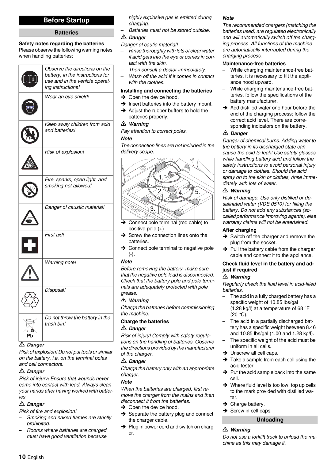 Windsor RRB 360 manual Before Startup, Unloading 