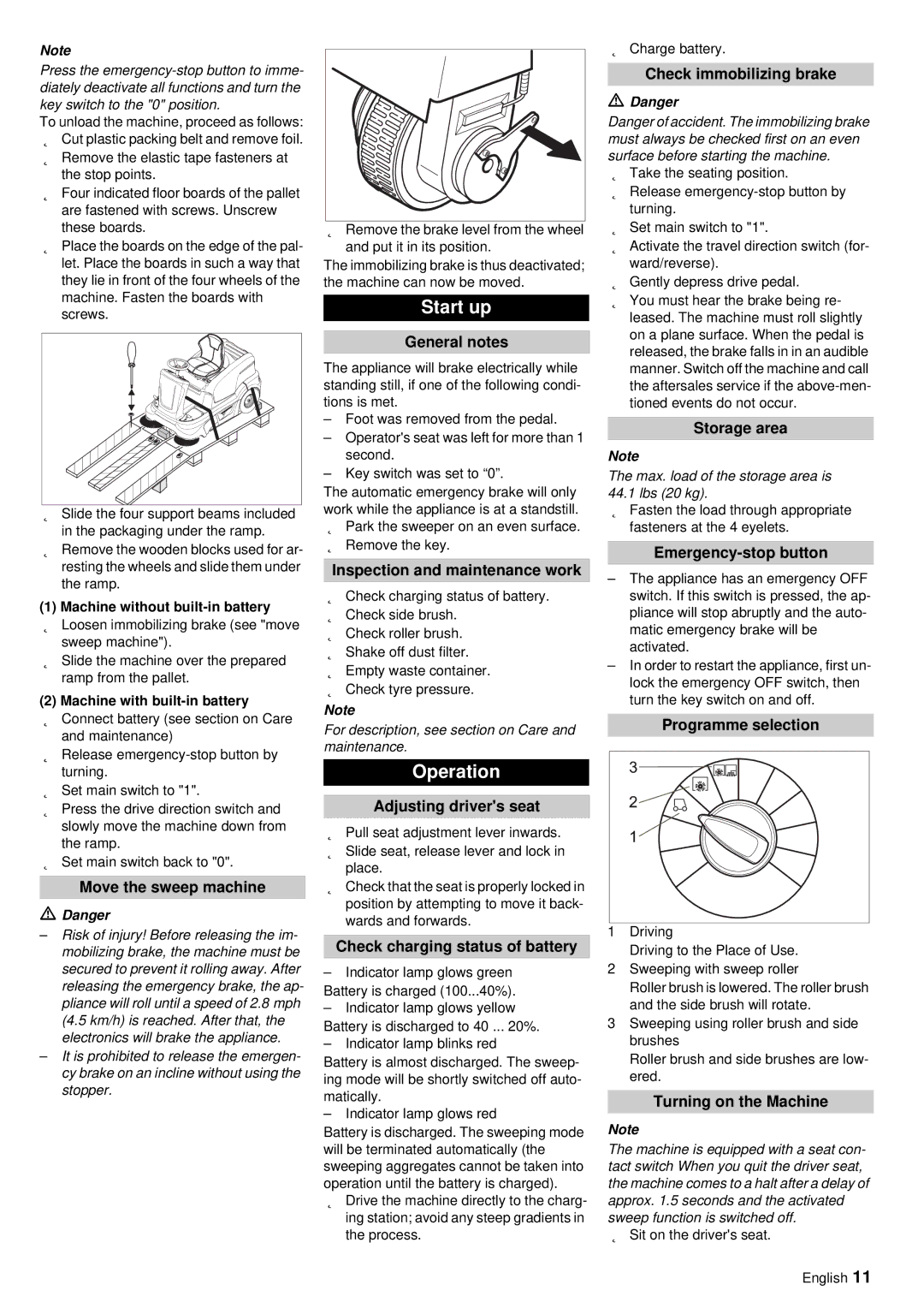 Windsor RRB 360 manual Start up, Operation 