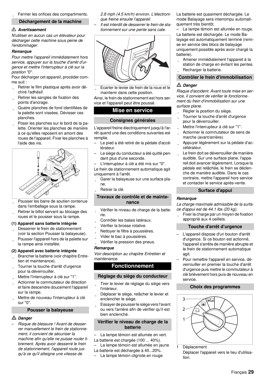 Windsor RRB 360 manual Mise en service, Fonctionnement 