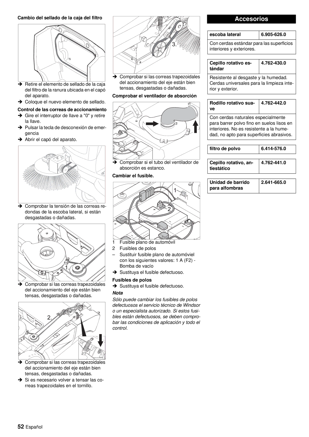 Windsor RRB 360 manual Accesorios 