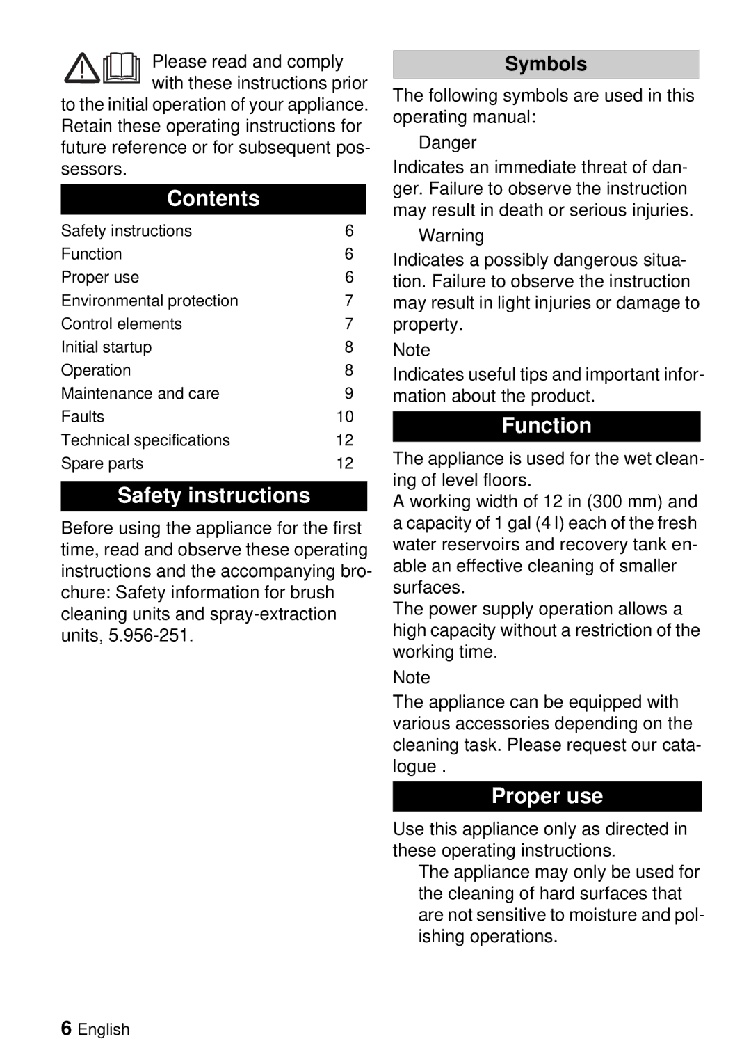 Windsor Saber Blade 12 manual Function, Proper use, Symbols 