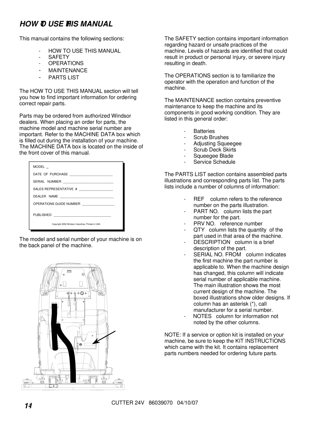 Windsor SC264, SCC264, 10052250, 10052210 manual HOW to USE this Manual, Model 