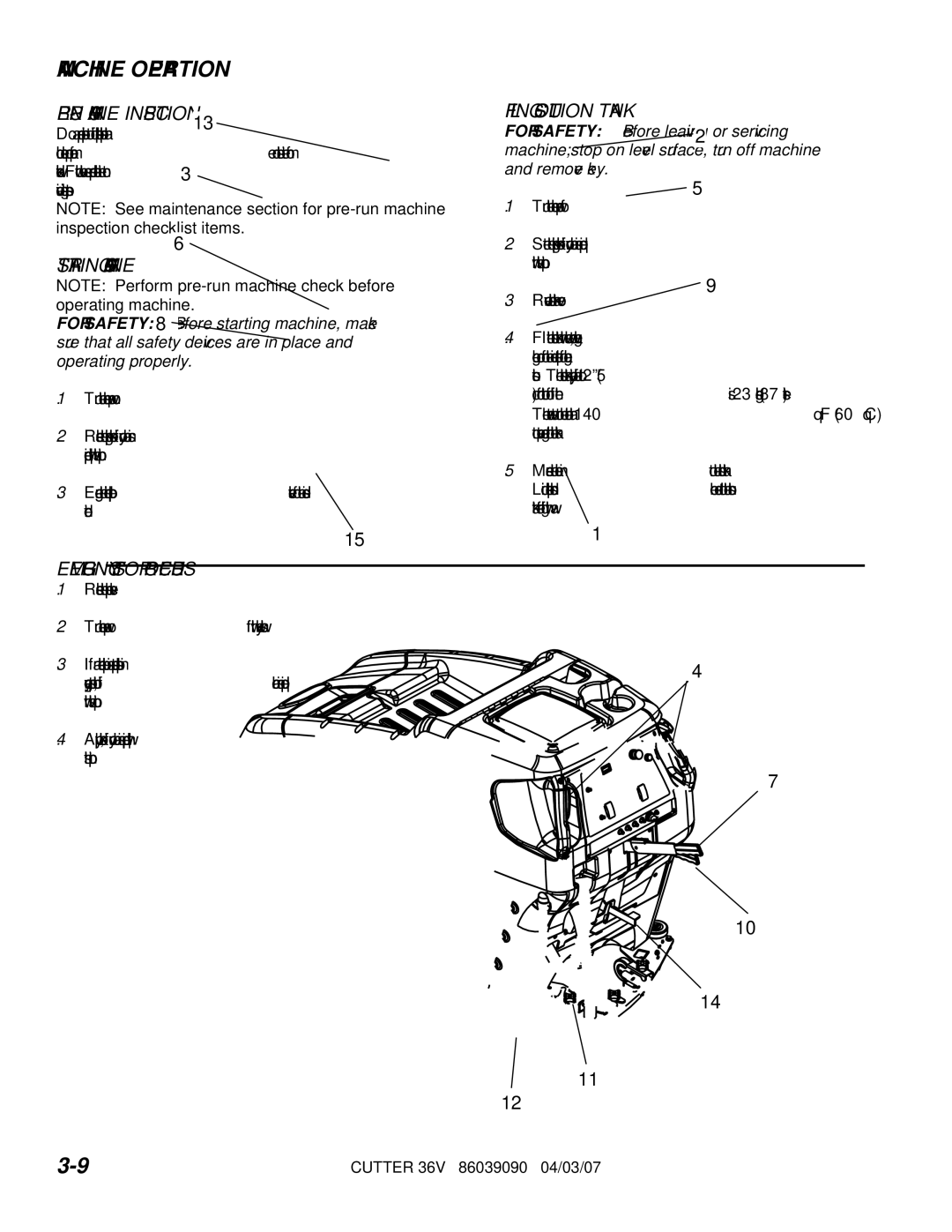 Windsor SC326 10052220 manual Machine Operation, PRE-RUN Machine Inspection, Starting Machine, Emergency Stop Procedures 