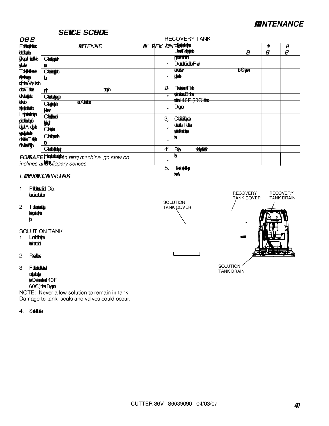 Windsor SCC326 10052260, SC326 10052220 manual Maintenance Service Schedule, Maintenance Daily Weekly Monthly, Hrs 