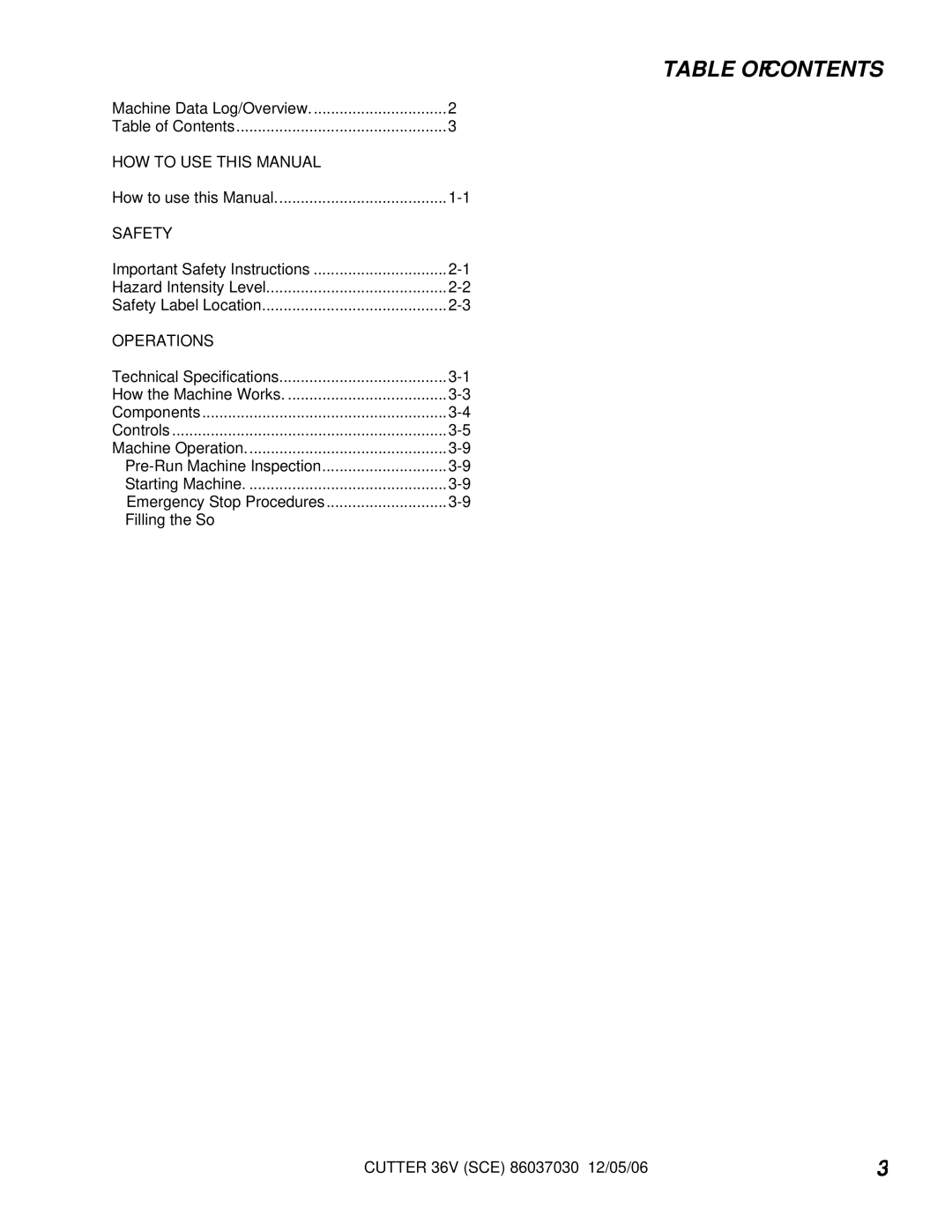 Windsor 10052280, SCE326 manual Table of Contents 