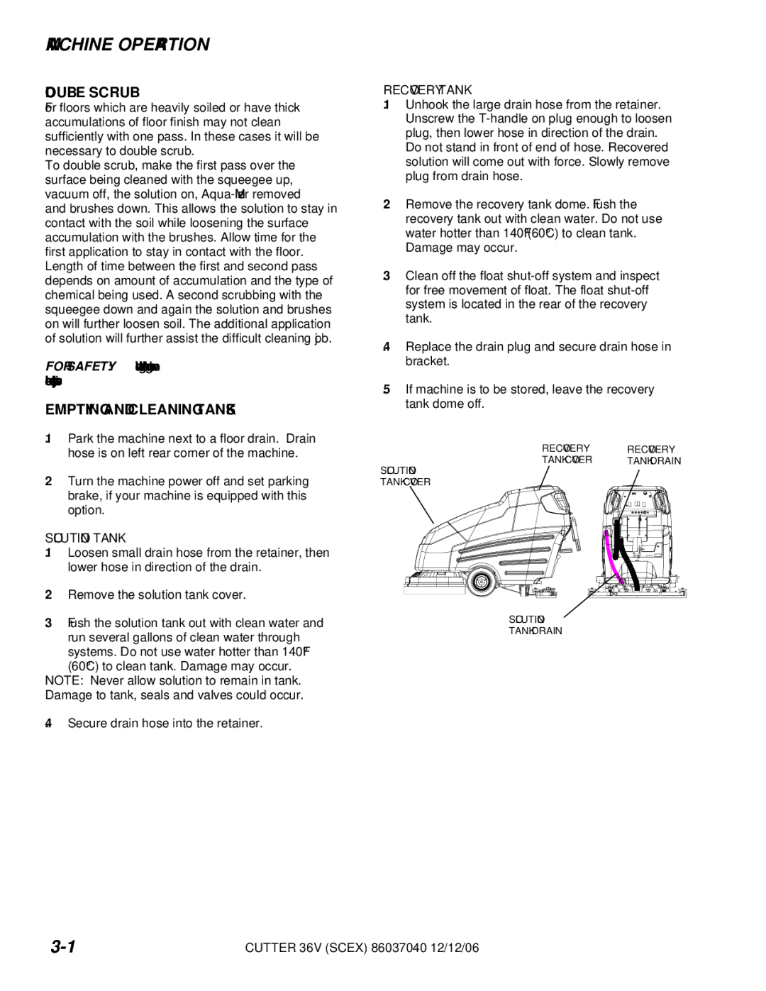 Windsor 10052340, SCEX326, SCEOX326, 10052310 manuel dutilisation Double Scrub, Emptying and Cleaning Tanks 