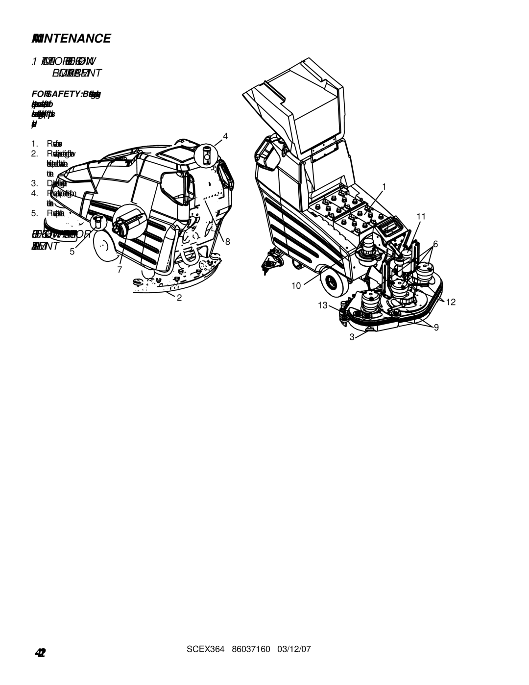 Windsor SCEX364, 10052350 Scrub Deck UP-DOWN Actuator Adjustment, Actuator Scrub Deck IN-OUT REMOVAL/REPLACEMENT 