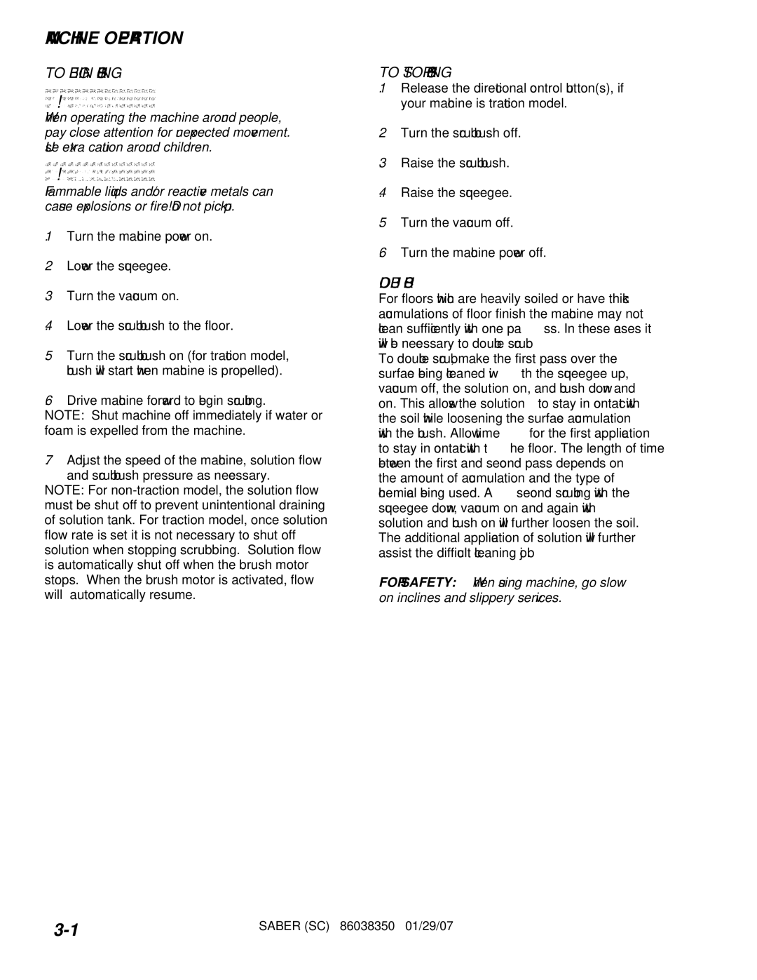 Windsor SCX20T, SCXC20T, SC20T, SCC20T operating instructions To Begin Scrubbing, To Stop Scrubbing, Double Scrub 