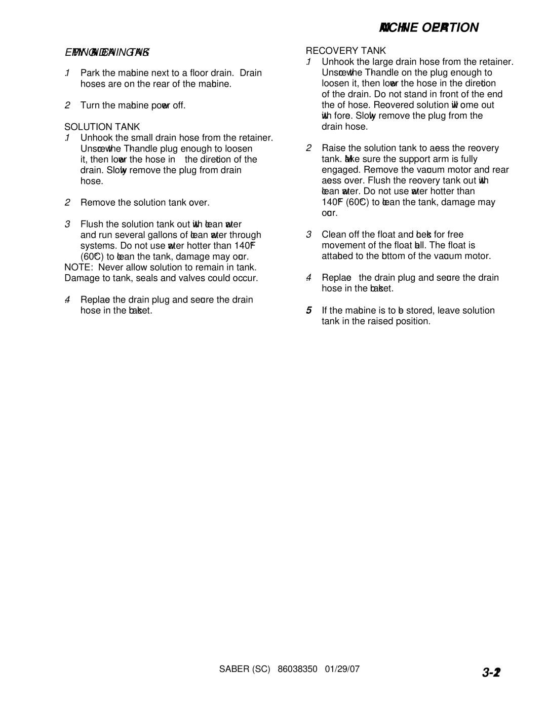 Windsor SCXC20T, SCX20T, SC20T, SCC20T operating instructions Emptying and Cleaning Tanks, Solution Tank 