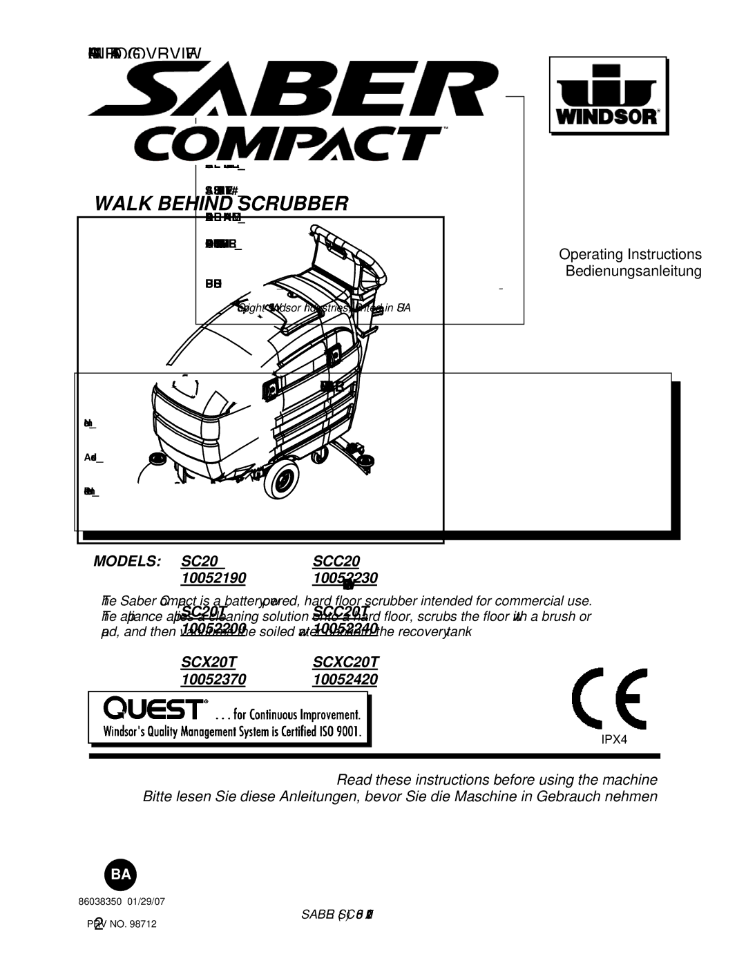 Windsor SC20T, SCX20T, SCXC20T, SCC20T operating instructions Machine Data LOG/OVERVIEW, Your Dealer, Overview 