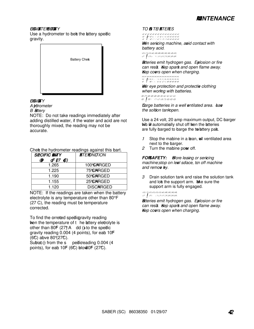 Windsor SCC20T, SCX20T, SCXC20T, SC20T operating instructions Maintenance 