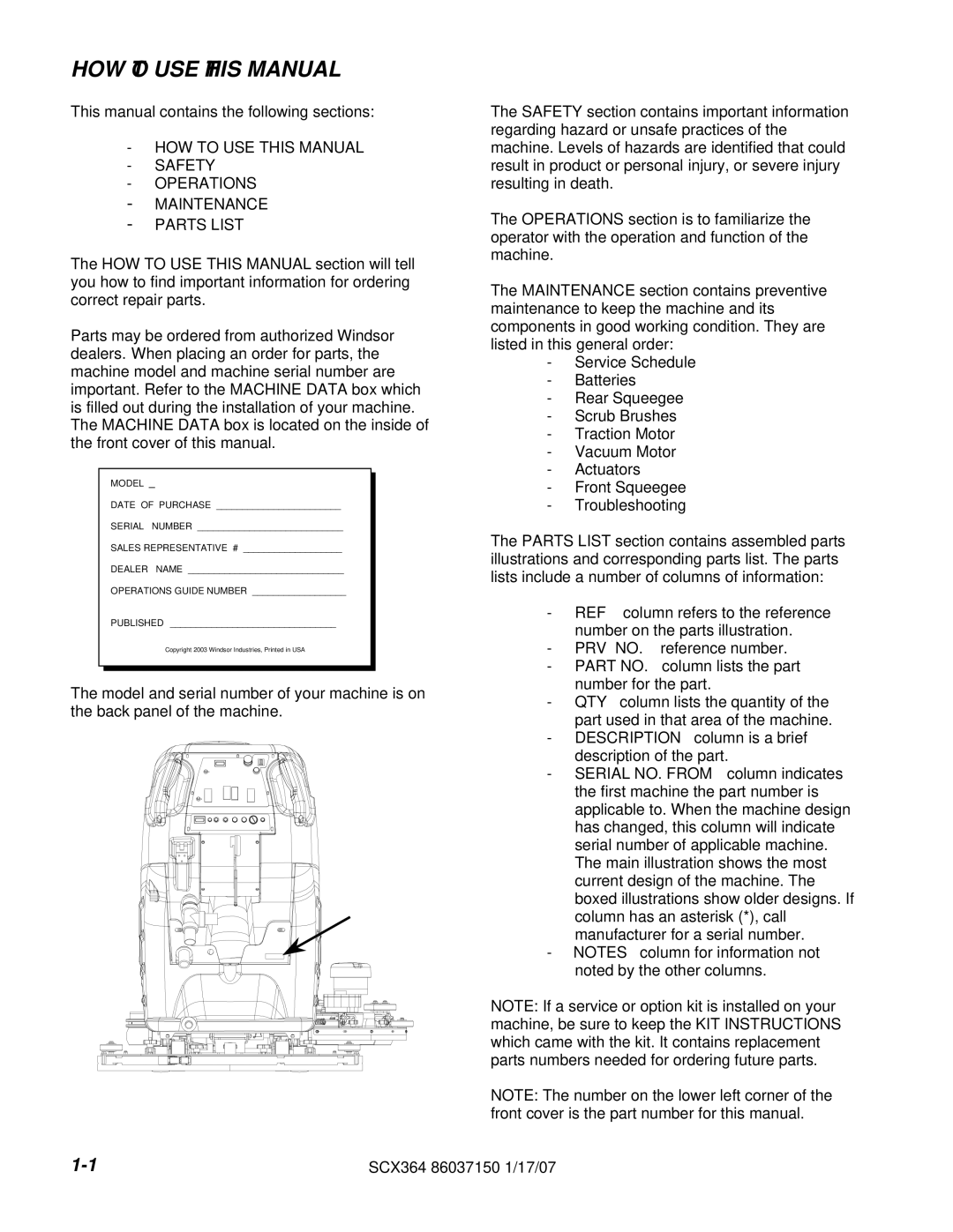 Windsor SCX364, 10052410 manual HOW to USE this Manual, Model 