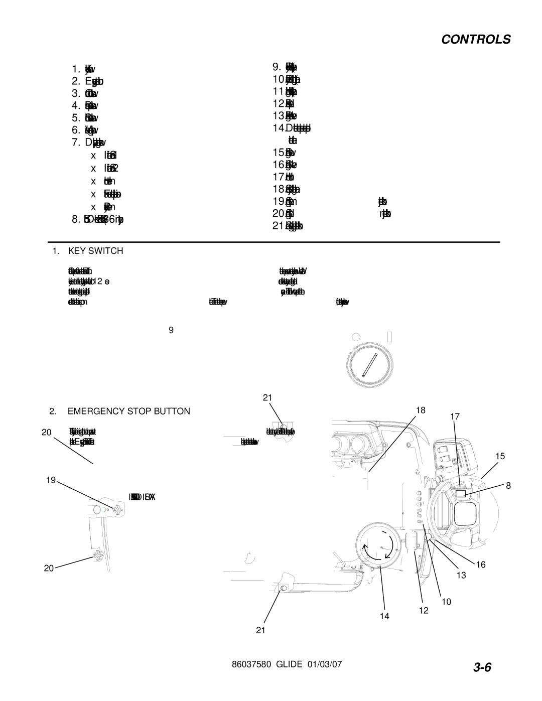 Windsor SG36, SG32, SG28, 10052450, 10052460, 10052470 manual KEY Switch, Emergency Stop Button 