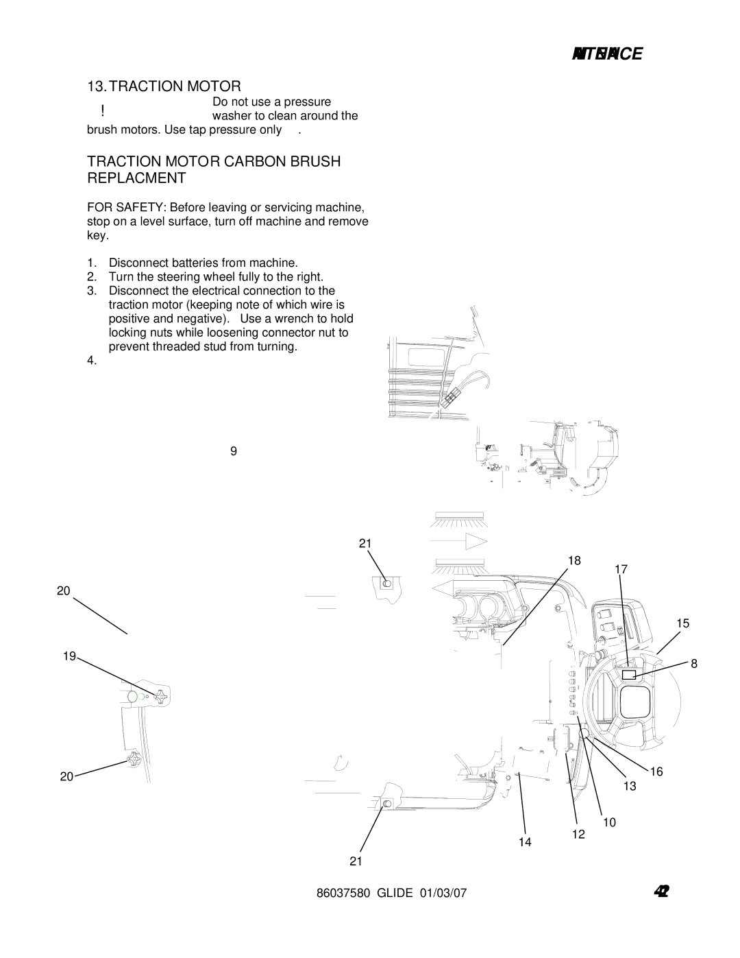 Windsor 10052470, SG32, SG36, SG28, 10052450, 10052460 manual Traction Motor Carbon Brush Replacment, Fuse, Circuit Breakers 