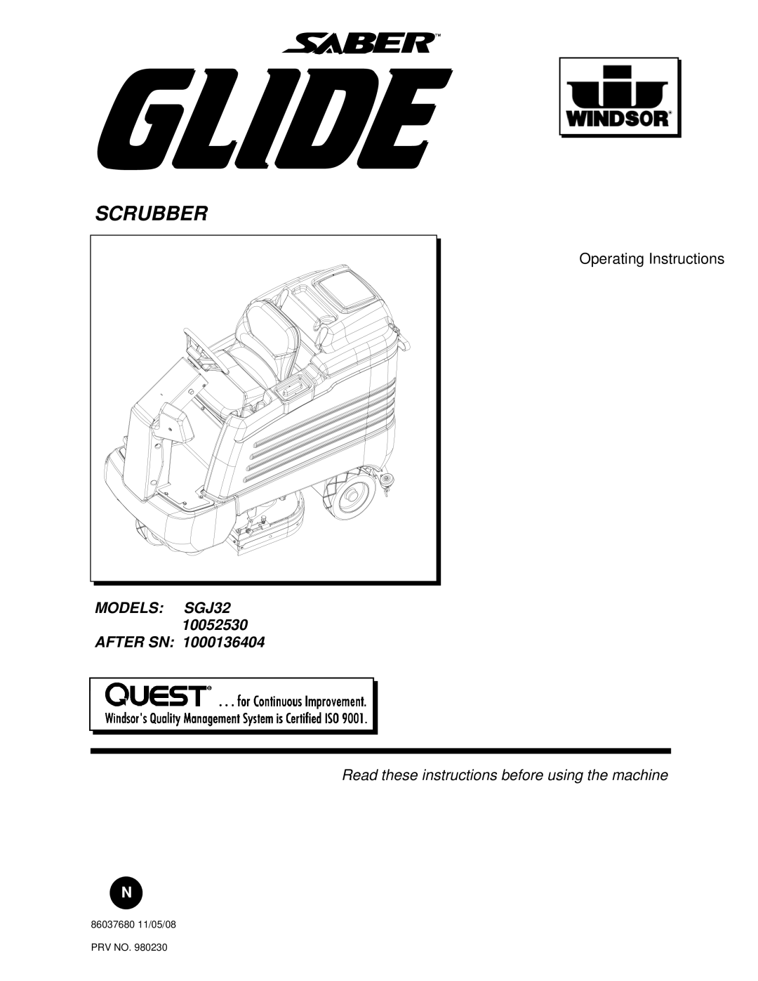 Windsor 10052530, SGJ32 operating instructions Scrubber 