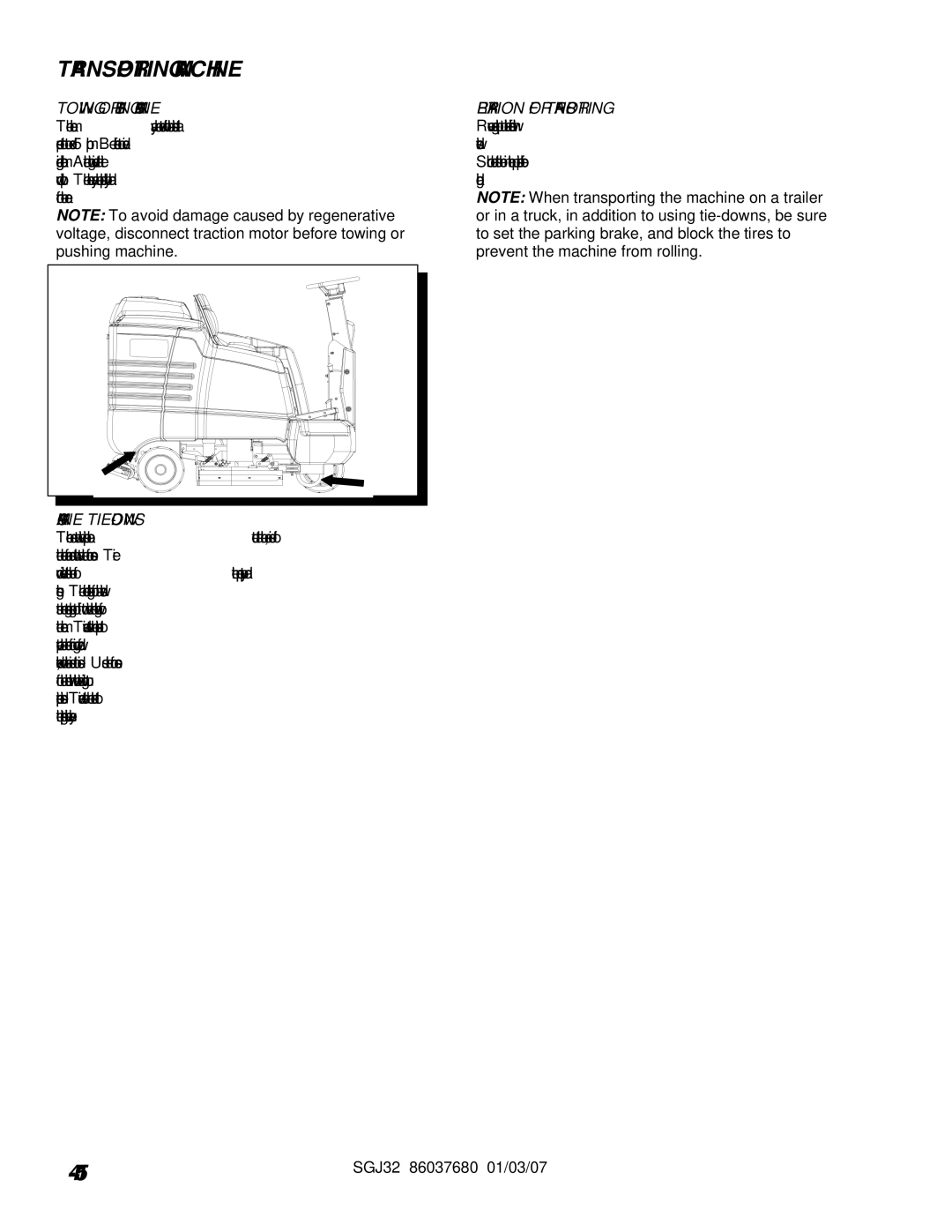 Windsor SGJ32, 10052530 Transporting Machine, Towing or Pushing Machine, Machine TIE-DOWNS, Preparation for Transporting 