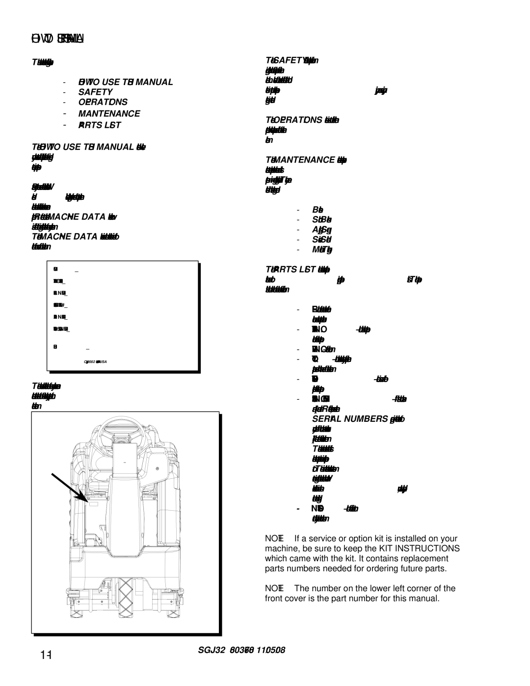 Windsor SGJ32, 10052530 operating instructions HOW to USE this Manual, Parts List 