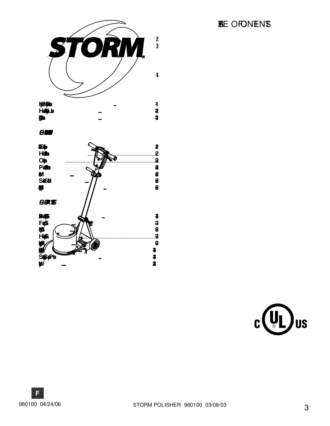 Windsor SP13, SP17X, SPDS20, SP20X, SP15 manual Table of Contents 