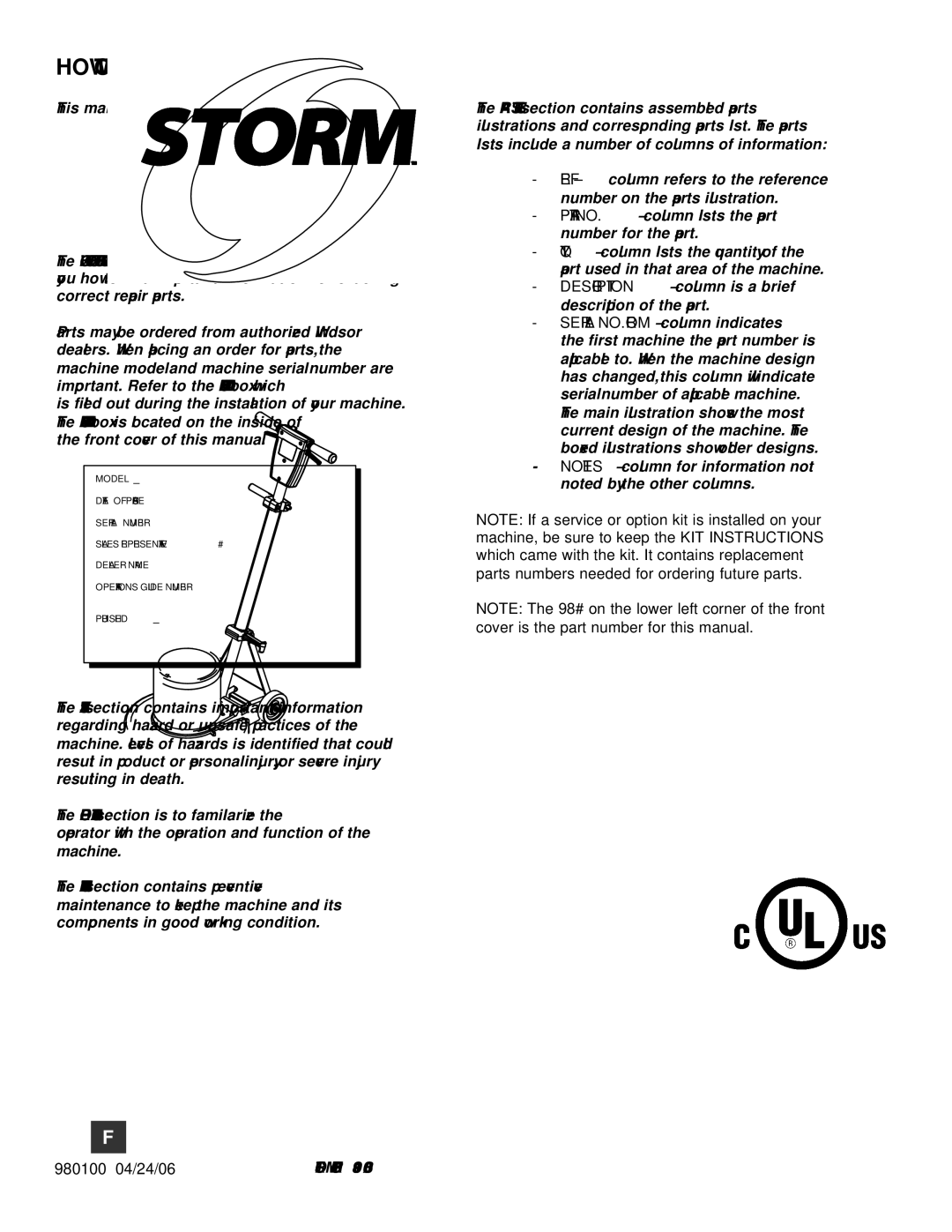 Windsor SPDS20, SP13, SP17X, SP20X, SP15 manual HOW to USE this Manual, Model 