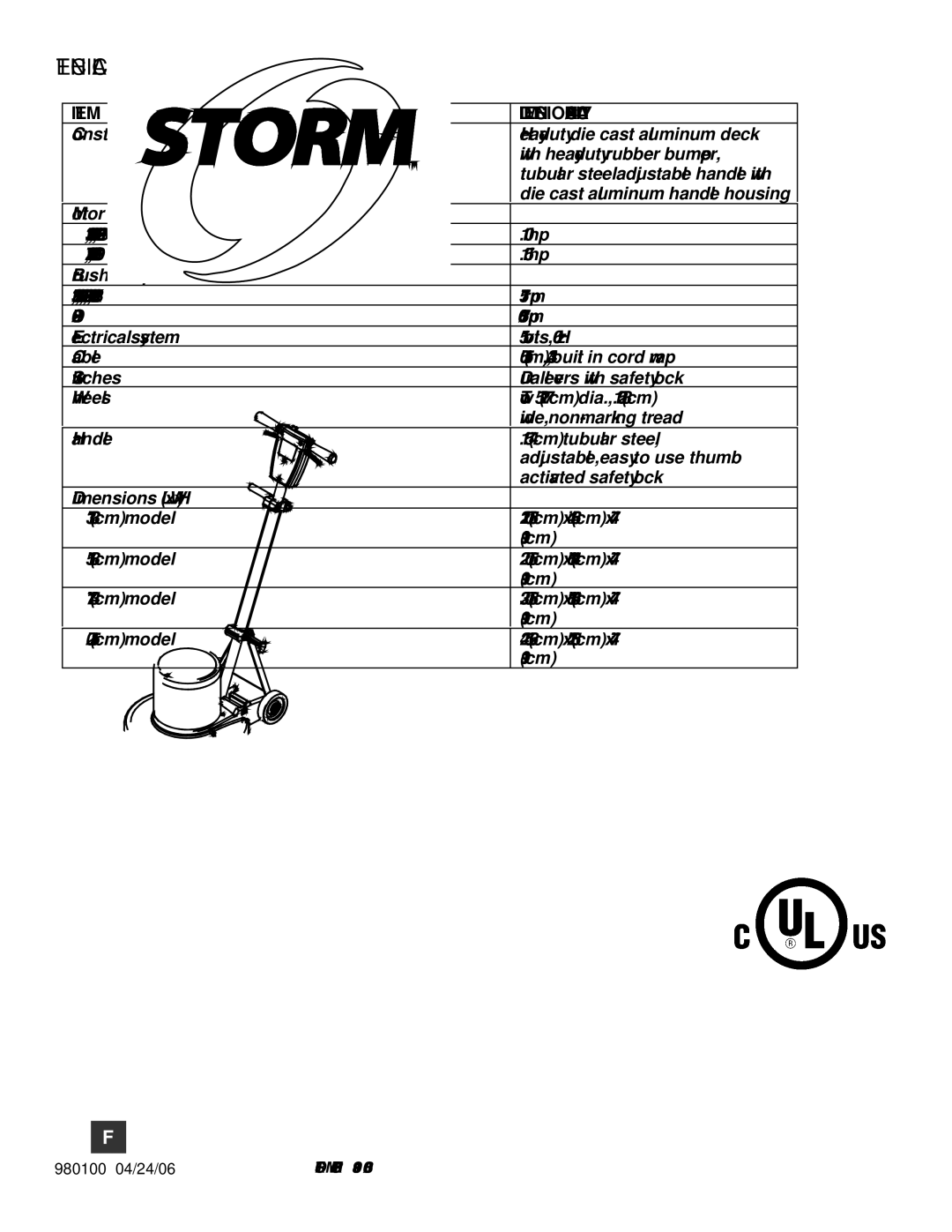 Windsor SP13, SP17X, SPDS20, SP20X, SP15 manual Technical Specifications, Dimension/Capacity 