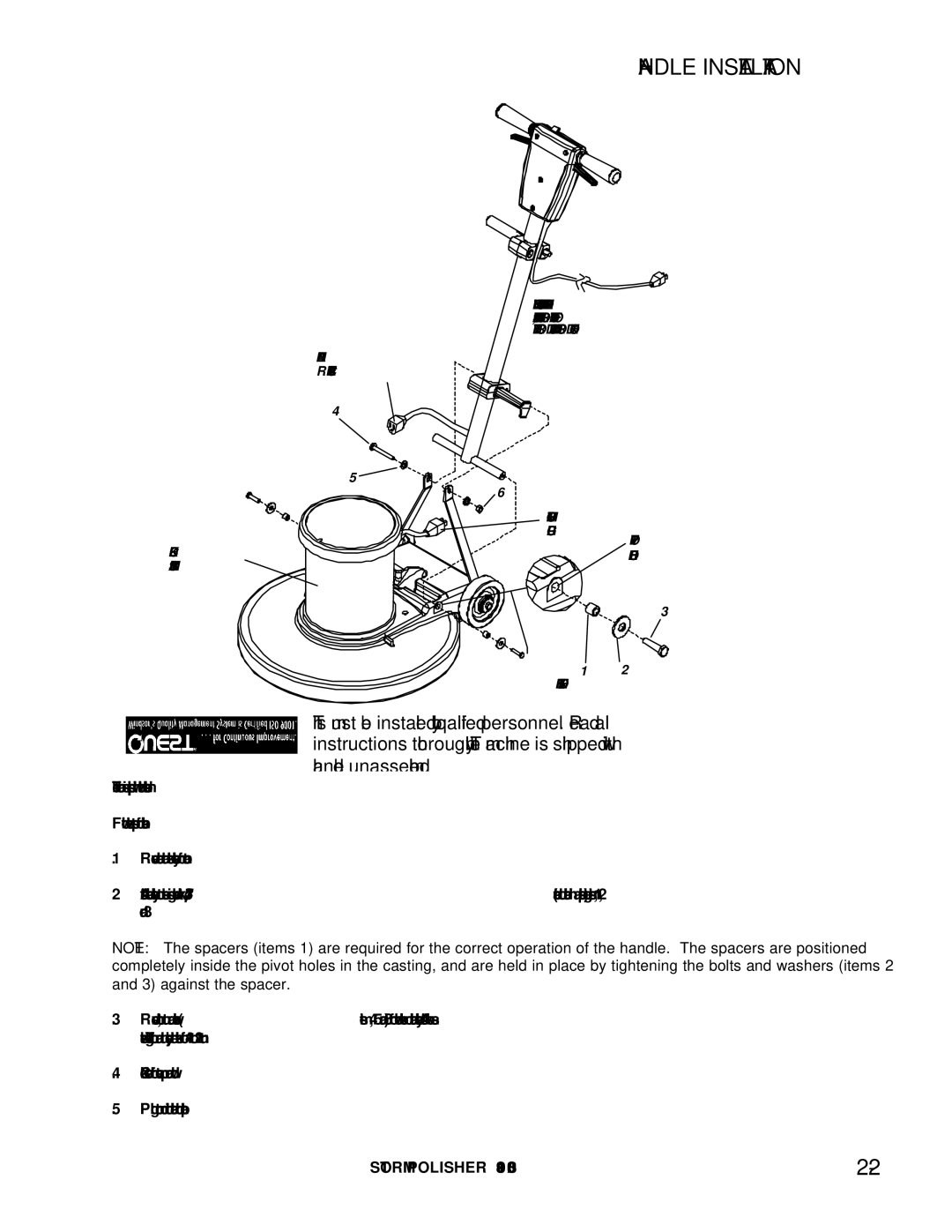 Windsor SP17X, SP13, SPDS20, SP20X, SP15 manual Handle Installation 