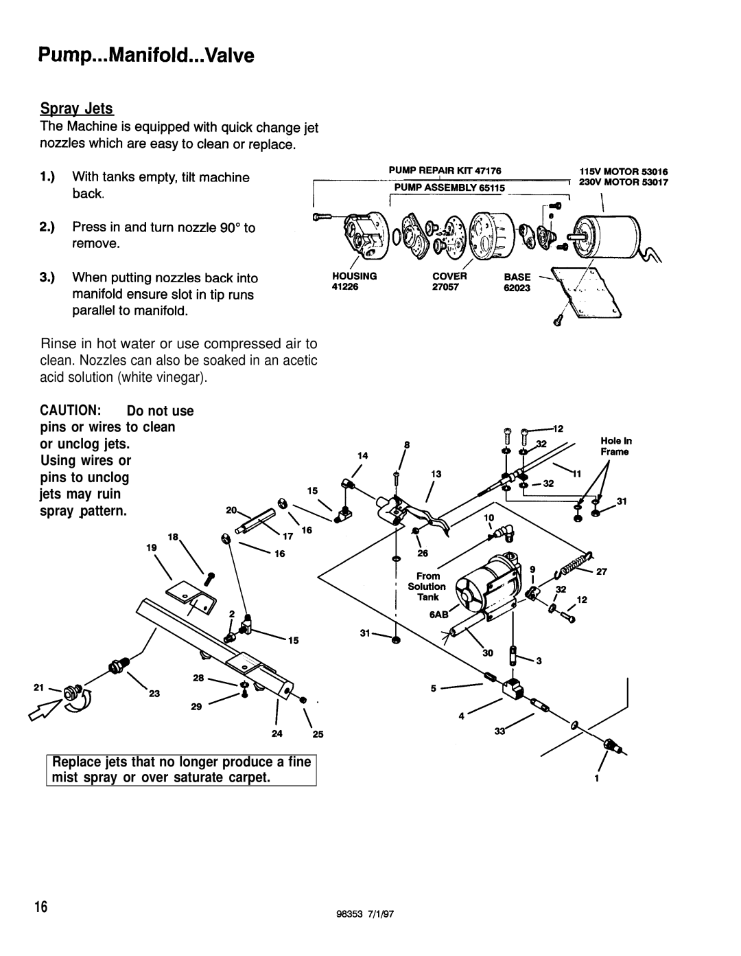 Windsor SPD-J manual Pump...Manifold...VaIve, Spray Jets 